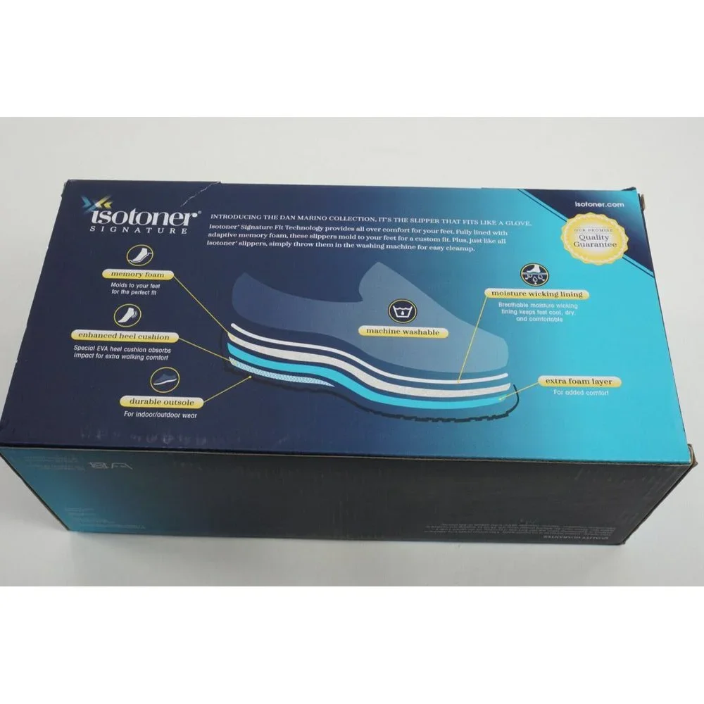 New Isotoner Jared Hoodback Men's Large Ash Grey Microterry Memory Foam Slippers